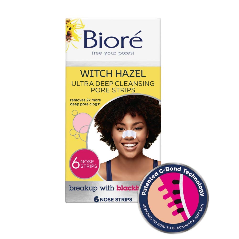 Bioré Witch Hazel Ultra Cleansing Pore Strips, 6 Nose Strips, Clears Pores up to 2x More than Original Pore Strips, features C-Bond Technology, Oil-Free, Non-Comedogenic Use (Packaging May Vary): Beauty