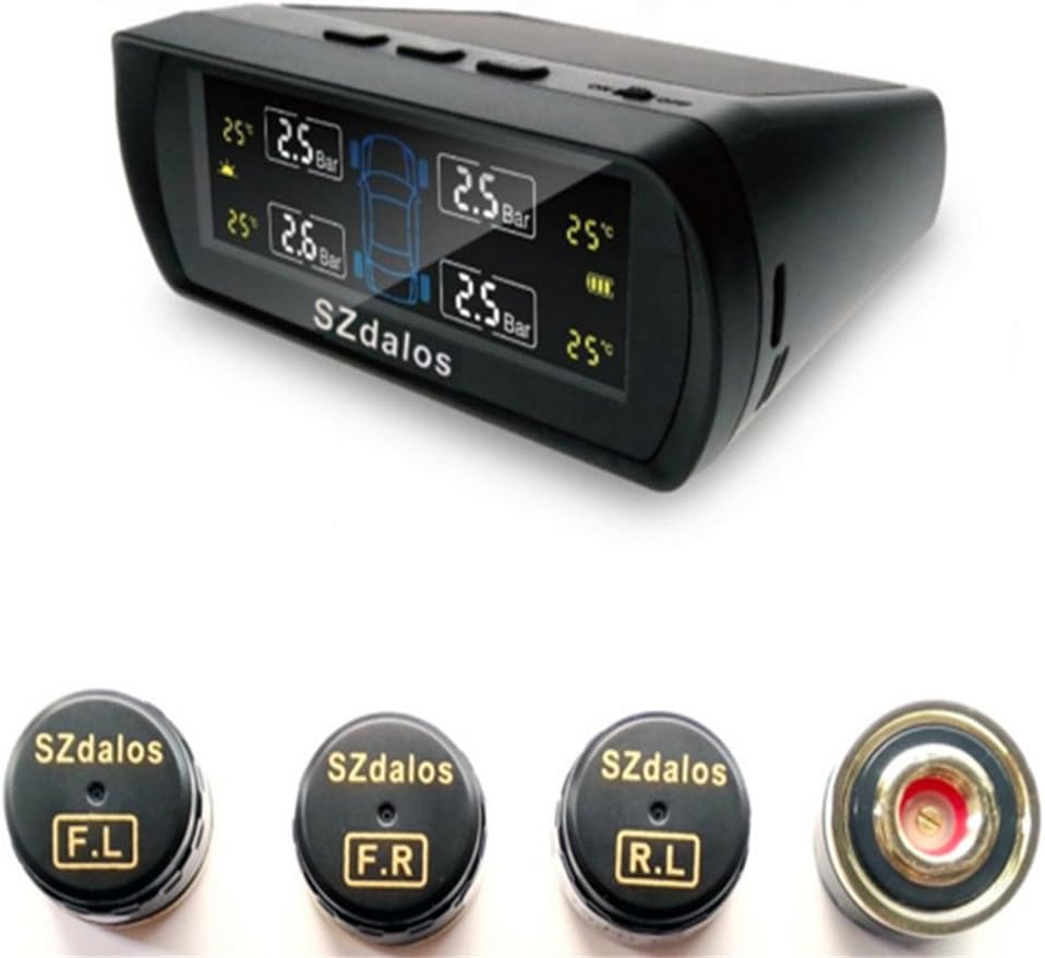 SZDALOS TP400 Wireless TPMS Tire Pressure Monitor System Solar Energy with 4 External Sensor for Car, MPV, SUV, VAN Easy Installation