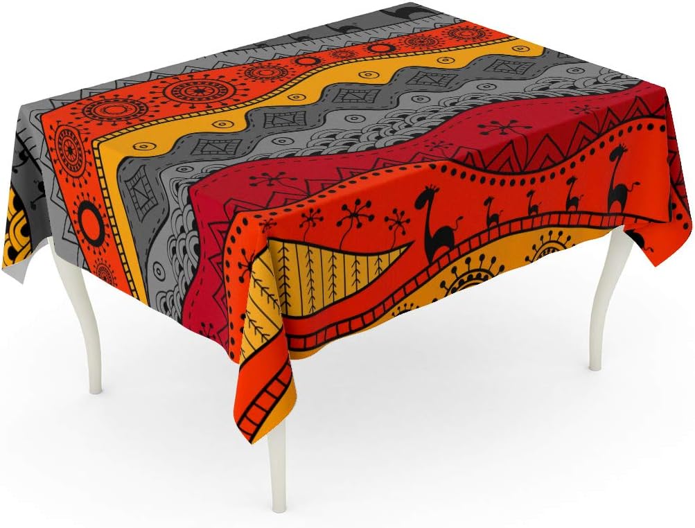 Tinmun Waterproof Tablecloth 52 x 70 Inches Colorful Africa African Ethno Pattern Tribal and Others Zentangle Decorative Rectangular Tabletop Cover for Outdoor Indoor Use