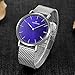 Tonnier Sllver Slim Stainless Steel Mesh Strap Mens Watch Quartz Watch for Men Blue Watch Face