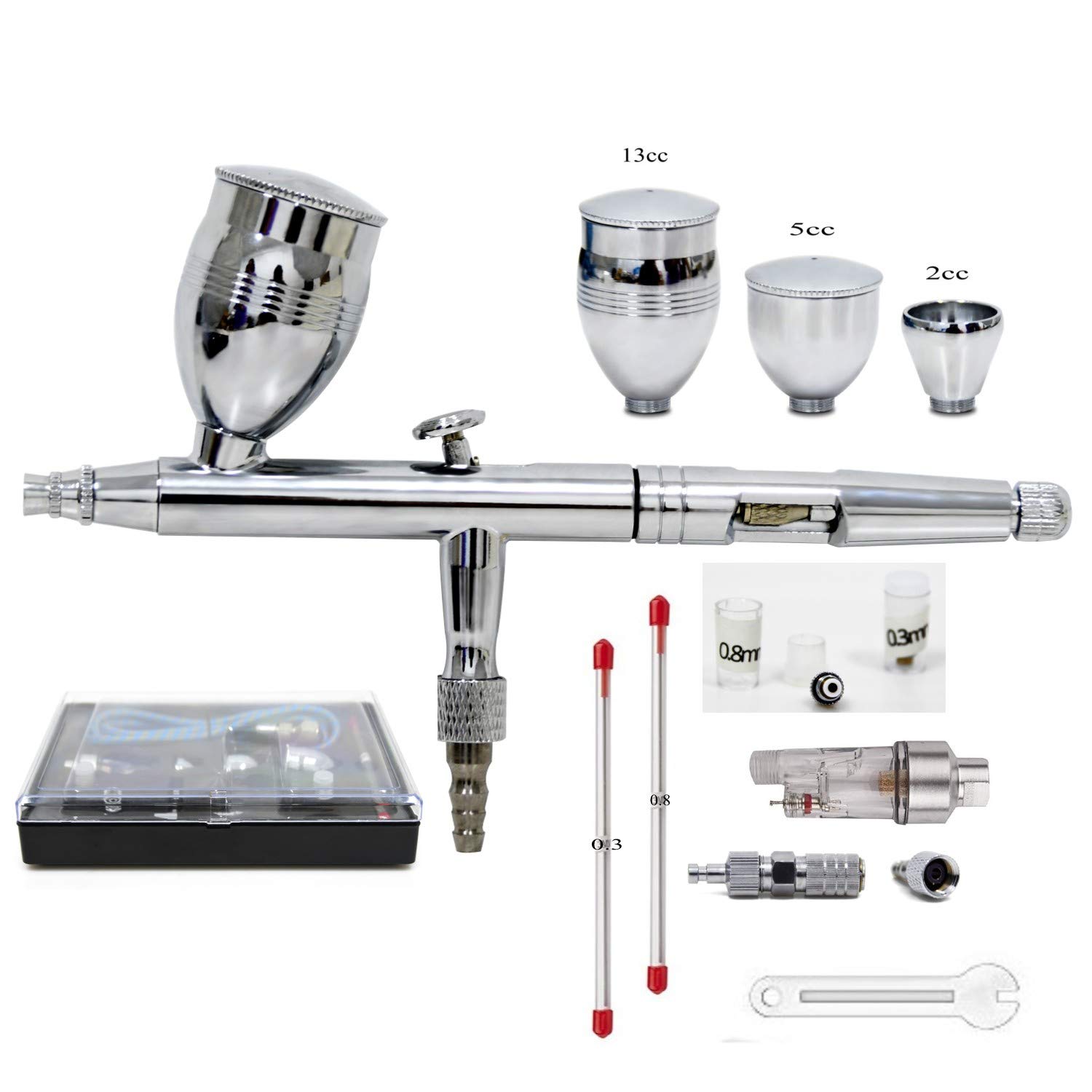Professional Airbrush Gun Set 0.3mm 0.5mm 0.8mm, Dual Action Air Brush, Manicure Type Sprayer for Art Painting Tattoo