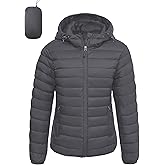 Women's Lightweight Packable Puffer Jacket Quilted Insulated Warm Winter Coat Full-Zip Hooded Outerwear for Hiking Travel