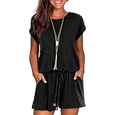 Mokayee Womens Summer Cute Front Tie Short Jumpsuits Rompers with Pockets