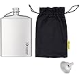 SILVERANT Titanium Hip Flask 220ml/7.74 fl oz, Ultralight Portable Leakproof Pocket Flask Flagon With Screw Cap Clip, Drawstring Cloth Case & Pouring Funnel