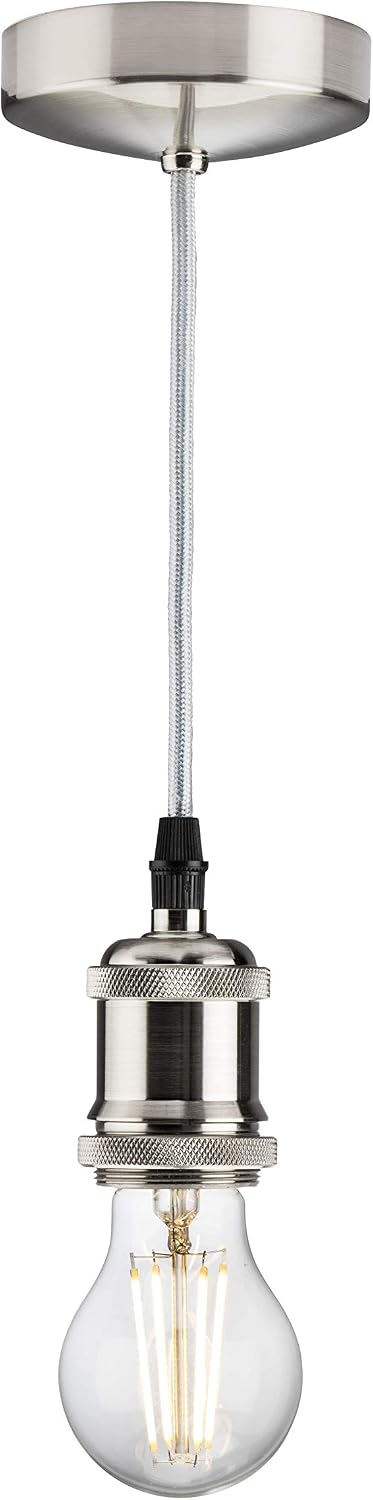 Knightsbridge 6 Inch E27 Vintage Pendant Set in Brushed Chrome, 150mm - Image 4