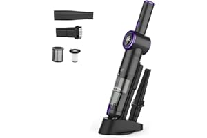 Nicebay® Cordless Handheld Vacuum Cleaner, 15KPA Strong Suction Portable Hand Vacuum Cleaner, LED Display Car Vacuum Cleaner, Fast Charging Dock, Rechargeable Handheld Vacuum Black & Purple