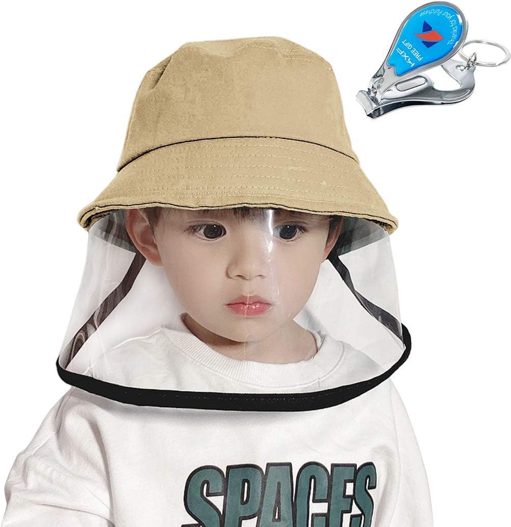 Lemical Kids Protective Face Shield Cover Hat Protective Fisherman Hat Anti-Spitting Bucket Cap Dustproof Splash Facial Mask Protection Cap for Full Face Child Protective Face Shield, Beige