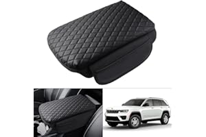 Shademax Custom Fit for Center Console Cover Jeep Grand Cherokee L Accessories 2021 2022 2023 2024 Armrest Cover Center Console Pad PU Leather Armrest Seat Box Cover Protector with Pockets Storage Bag