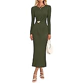 MEROKEETY Women's Fall Long Sleeve Bodycon Dresses Elegant Wedding Guest Cocktail Party Midi Maxi Dress