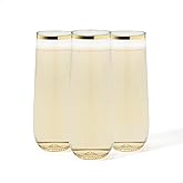 TOSSWARE POP Gold Rim 9oz Flute Set of 12, Premium Quality, Recyclable, Unbreakable & Crystal Clear Plastic Champagne Glasses