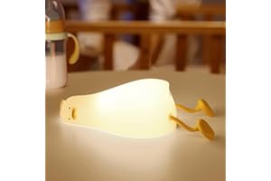 GEAMSAM Lying Flat Duck Night Light, LED Squishy Duck Lamp,Cute Silicone Dimmable Nursery Nightlight,Rechargeable Bedside Touch Lamp for Breastfeeding Toddler Baby Kids Room Decor