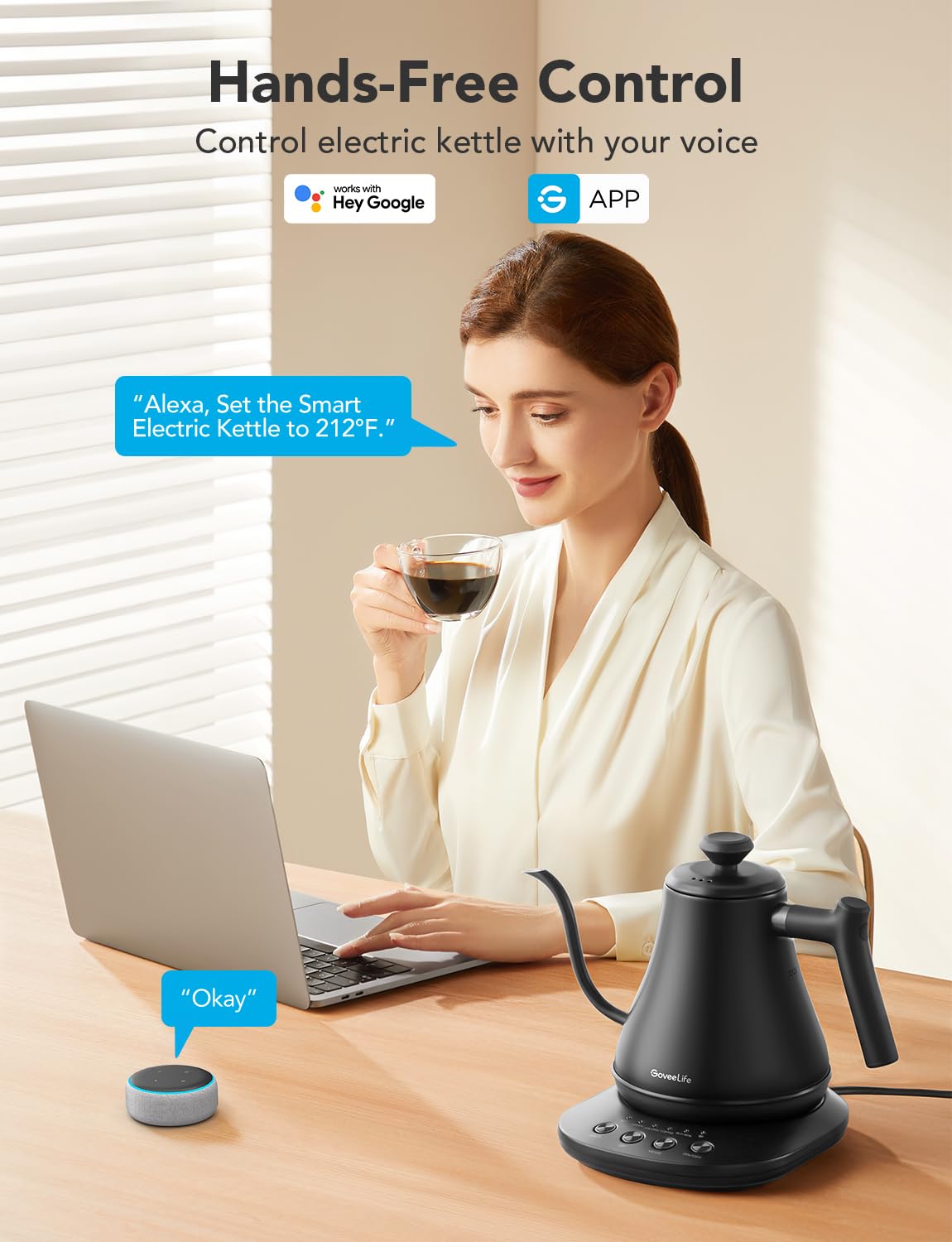 GoveeLife Hervidor eléctrico inteligente, hervidor de cuello de cisne WiFi de 0,8 L compatible con Alexa, 5 modos de uso, calentamiento rápido de 3 minutos y mantenimiento caliente de 2 horas, apagado automático por seguridad, acero inoxidable, negro mate...