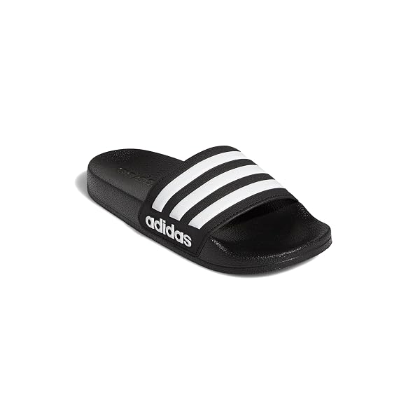 ADIDAS ADILETTE SHOWER SLIDES, CORE BLACK/WHITE/CORE BLACK, 1 LITTLE KID