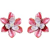 Colorful Flower Earrings for Women, Boho Flower Statement Stud Earring, Hawaiian Earrings, Layered Petal Floral Earring Statement Jewelry