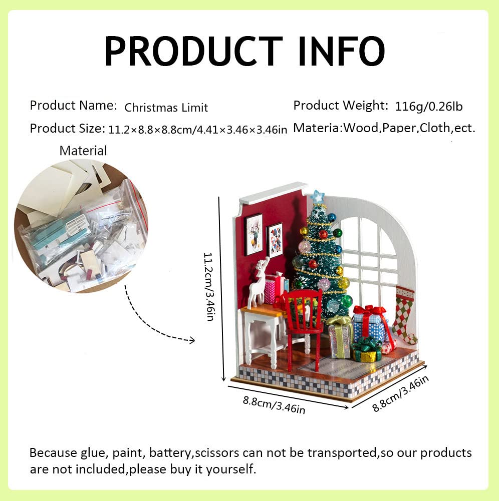 DIY Miniature Dollhouse Kit Bring Furniture 3D Wooden Model Toy with Led Light 1:24 Scale Creative Room Christmas Birthday Gift (Christmas Limit)