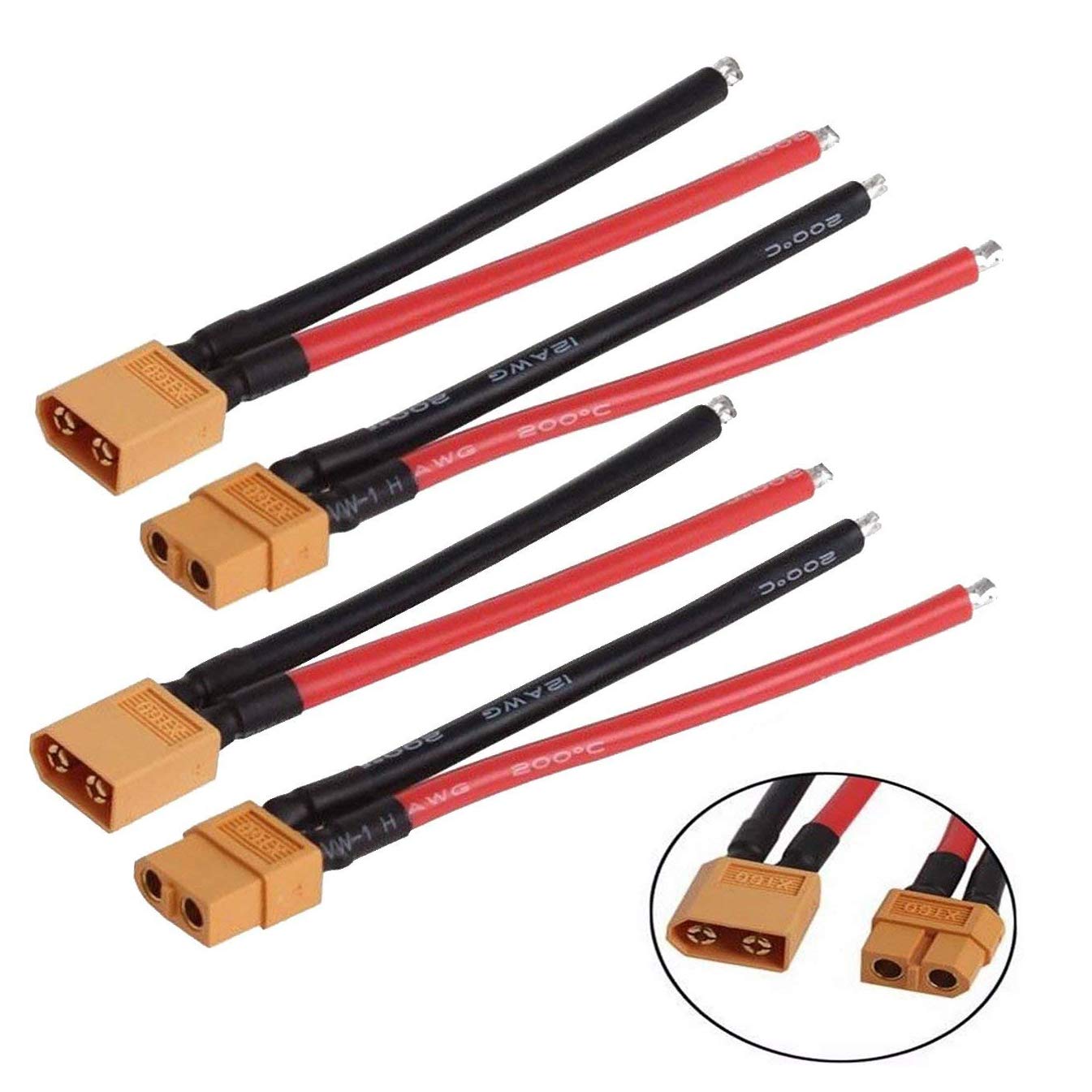 Photo 1 of 2 Pairs ShareGoo 10cm 100mm XT60 Male Female Connector Plug RC with 12AWG Silicon Cable Wire
