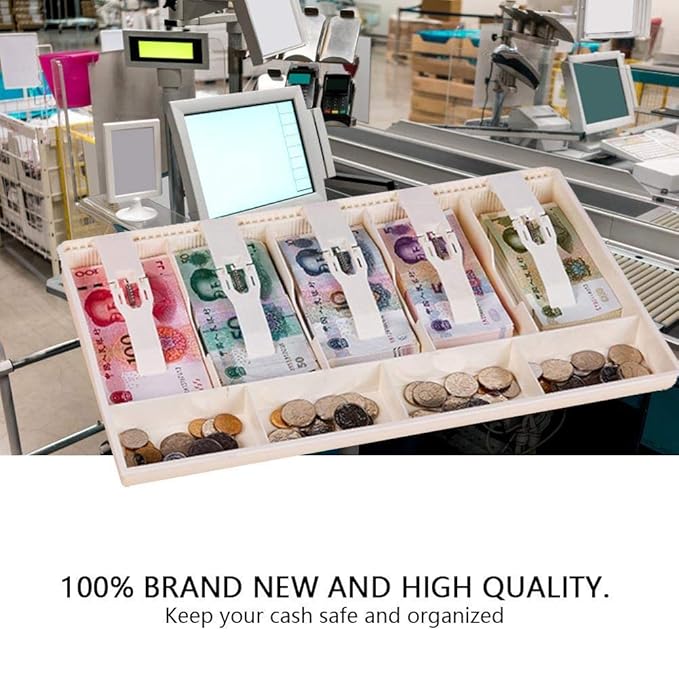 Plastic Cash Tray With 5 Bills 4 Coins Compartments Money Storage