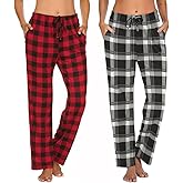 Ekouaer Womens 2 Pack Lounge Pants Comfy Pajama Pants Plaid Pajama Bottoms with Pockets Drawstring Pj Bottoms Pants