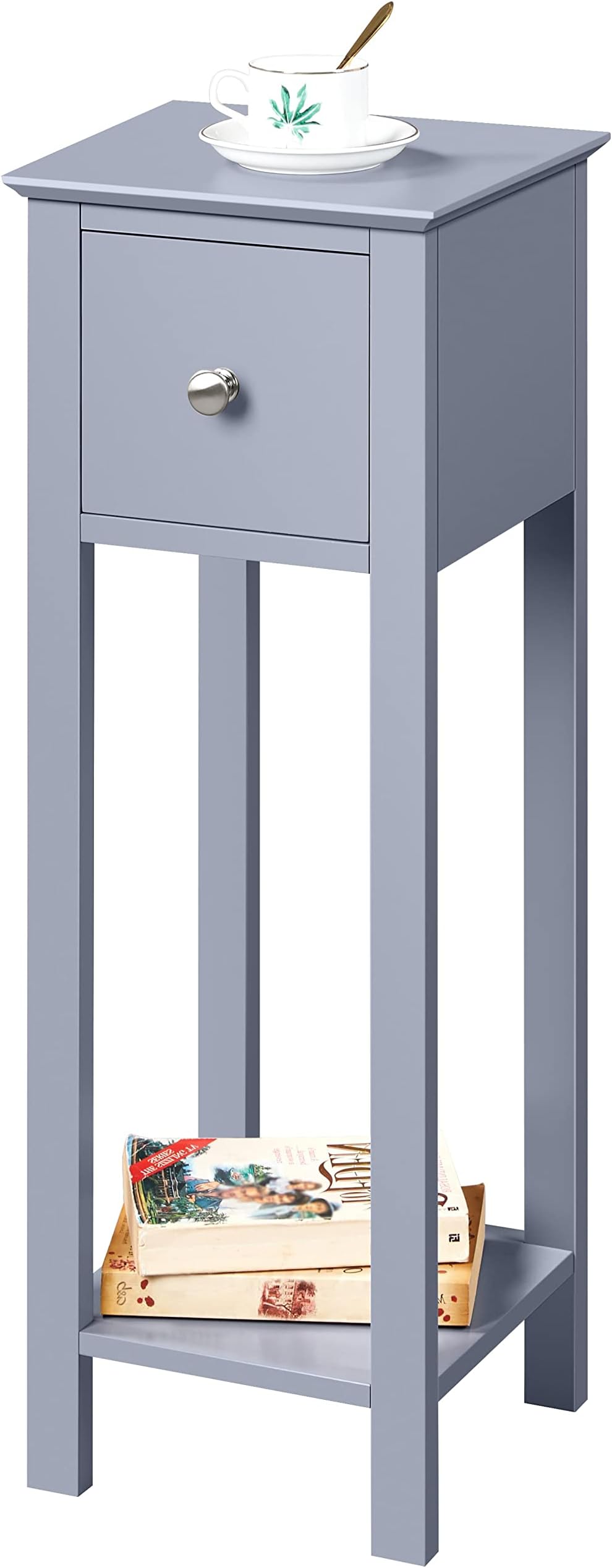 Yaheetech Slim Bedside Table with 1 Drawer, Gray, 25x25x70 cm