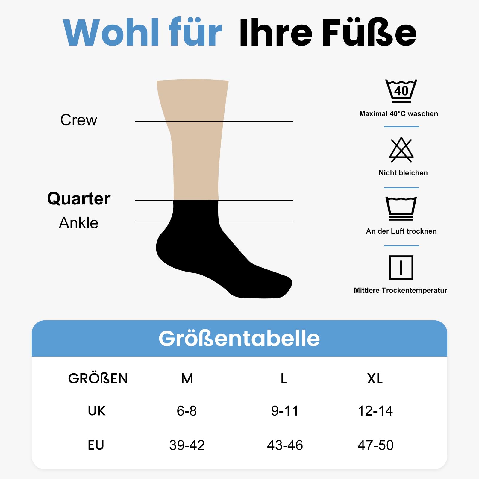 Stoeury Sneaker Socken Herren, Quarter Socken mit Frotteesohle, Atmungsaktive Sportsocken aus Baumwolle mit Nahtlose Zehen, Tennissocken für Laufen Wandern, 6 Paar, Schwarz, 43-46 8