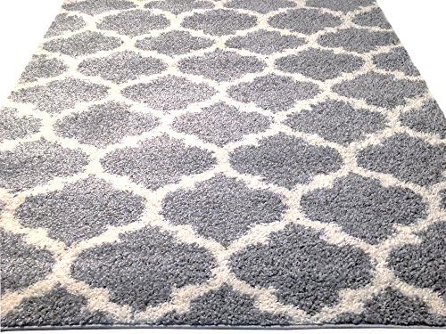Lattice Shaggy Collection Soft and Plush Grey Shag Area Rug - 3'3"X5'