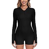Ocean Blues Women's Long Sleeve One Piece Bathing Suit Athletic Boyleg One Piece Swimsuit UPF 50+ Sun Protection Rash Guard
