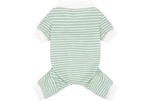 Paiaite Green Striped Dog Pajamas: 4-Legged Cotton Stretchable Jumpsuit Pjs - Lightweight Cozy Puppy Onesie Clothes, Comfortable Pet Sleepwear for Hair Shedding Coverage S