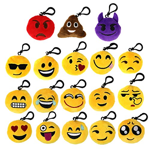 The Elixir Party 18 Pack Mini Emoji Plush Pillows, Mini Keychain Decorations for Party Decoration, Party Supplies Favors, No-Repeated