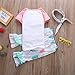 Little Girls Letters Print Feather T-shirt and Ruffle Cropped Pants Outfit with Headband (80(1-2Y), Pink)