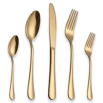 BERGLANDER Set de Cubiertos de Acero Inoxidable 30 Piezas con Chapado en Oro de Titanio,