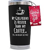 KLUBI Gifts for Him Boyfriend - My Girlfriend Is Hotter Than My Coffee Mug 20oz Cute Birthday Gifts for Boyfriend Vday Tumbler Coffee Mug for Men Black Tumbler with Straw