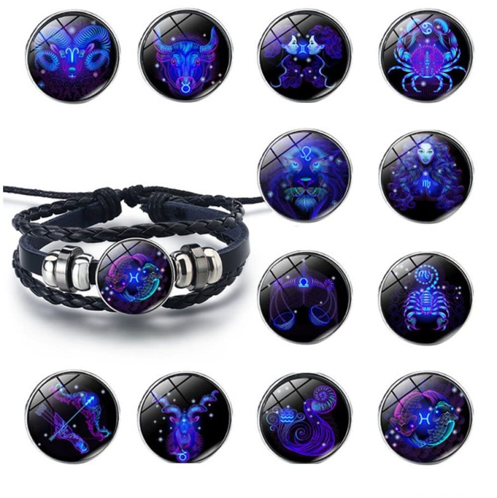 Twelve Constellations Bracelet,Cartoon Fashion Pattern Luminous Bracelets Glow In Dark Black Adjustable Rope Bracelets Hand-Woven Glass Combination Jewelry Ladies Fashion Jewelry,Picture,Aries