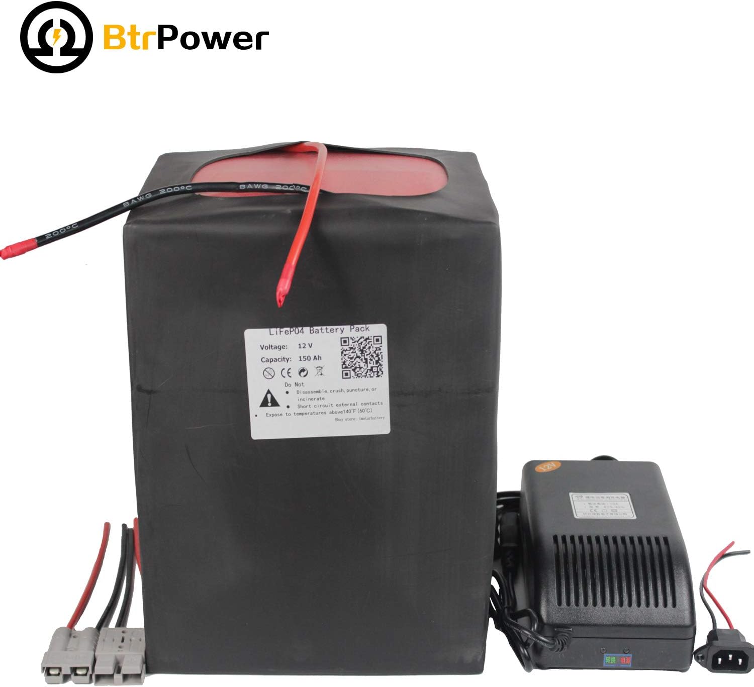 BtrPower Lithium LiFePo4 Battery 12V 150Ah Deep Cycle Battery with 10A Charger,Built-in BMS for RV/Camper, Marine, Overland/Van, and Off Grid Applications