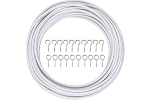 Dokpav White Net Curtain Wire Set, 4 Metre Curtain Wire with 6 Hooks and 6 Eyes Net Curtain Hanging Wire Voile Wire Cable Han