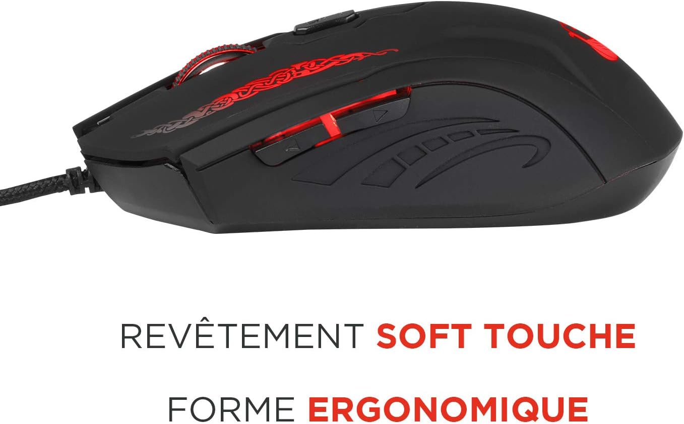 Konix Drakkar Shaman Gaming Mouse, Black and Red - Image 4