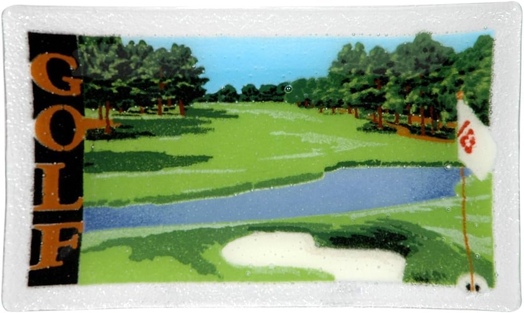 Peggy Karr Handcrafted Art Glass Rectangular Golf Tray, 10-Inch, Multicolor