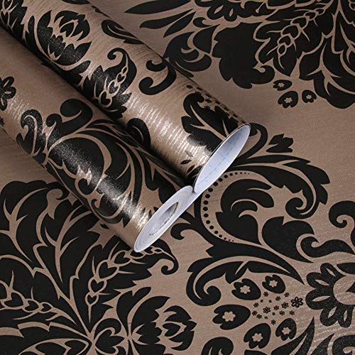 Amao Black and Brown Damask Peel Stick Wallpaper Wall Mural for Livingroom Bedroom 17.7''x78.7'' - Thumbnail 5