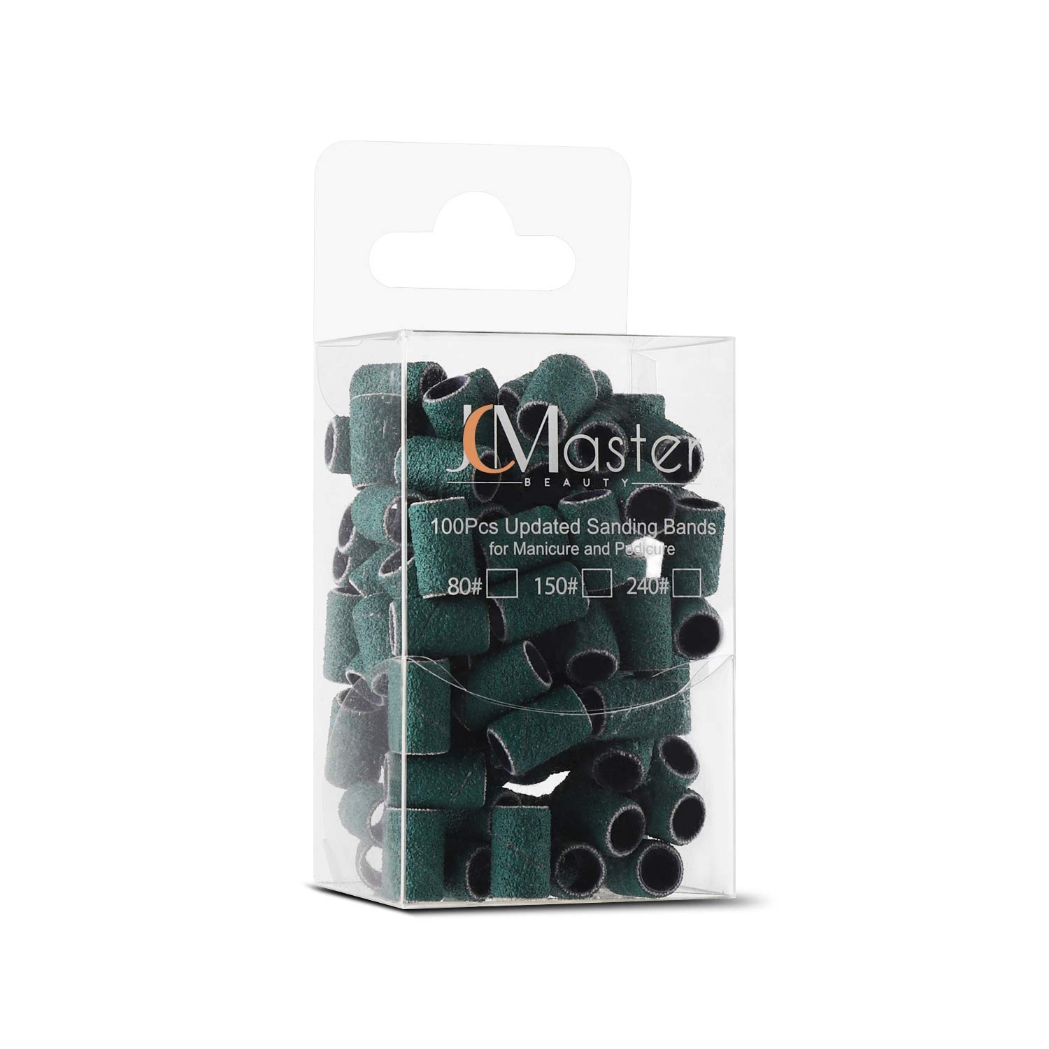 JCMASTER Nail Sanding Bands 240 Grit, 100pcs, Plastic, Universal 3/32" Size, Professional Manicure and Pedicure Tool for Polishing and Sanding