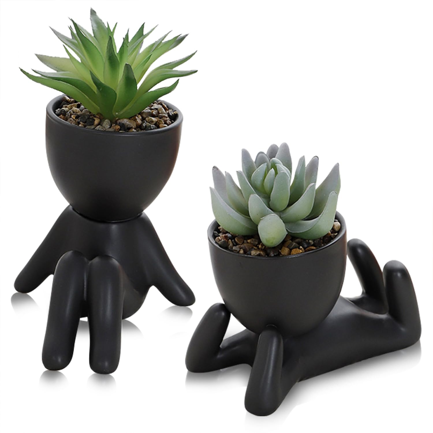 Duscdesp Artificial Potted Plant Cute Fake Succulent Plant Pot,Artificial Plants Indoor Succulents Plants Faux Plants for Home Office Bathroom Decor(2 BLACK)