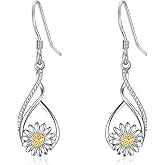 Zhi Kexin Daisy Dangle Drop Earrings for Women 925 Sterling Silver Daisys Flower Jewelry Anniversary Birthday Gifts for Her