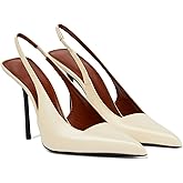 Women's Slingback Stiletto High Heels Pointed Toe Slip On Pumps Shoes Patent Leather Stretch Strap Backless Dress Heels