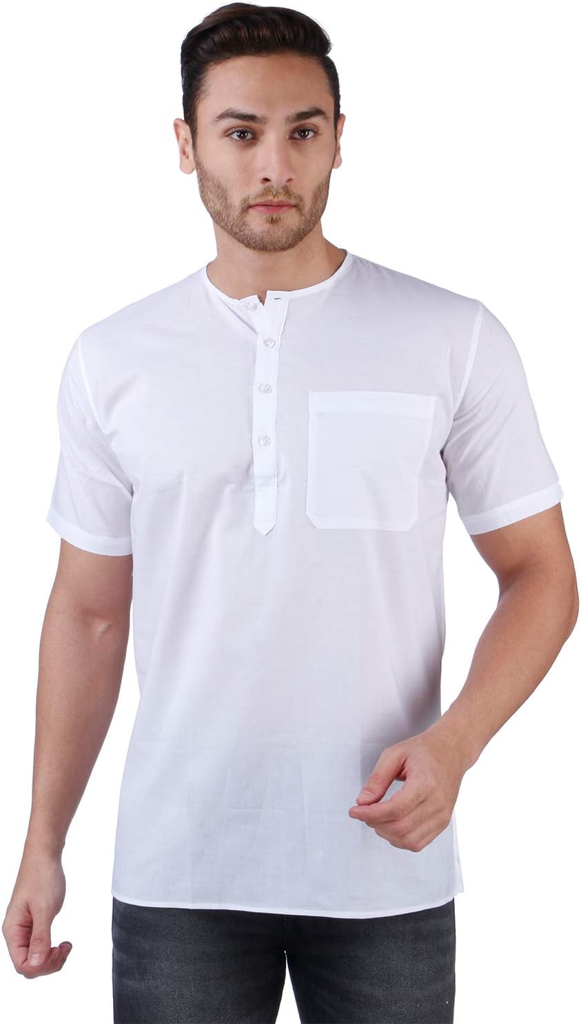 Rajubhai Hargovindas White SuperFine Cotton Short Kurta (Round Collar)