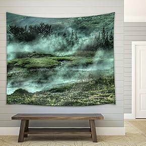 Nature Landscape with Green Hills in Mist - Fabric Wall Tapestry Home Decor - 51x60 inches