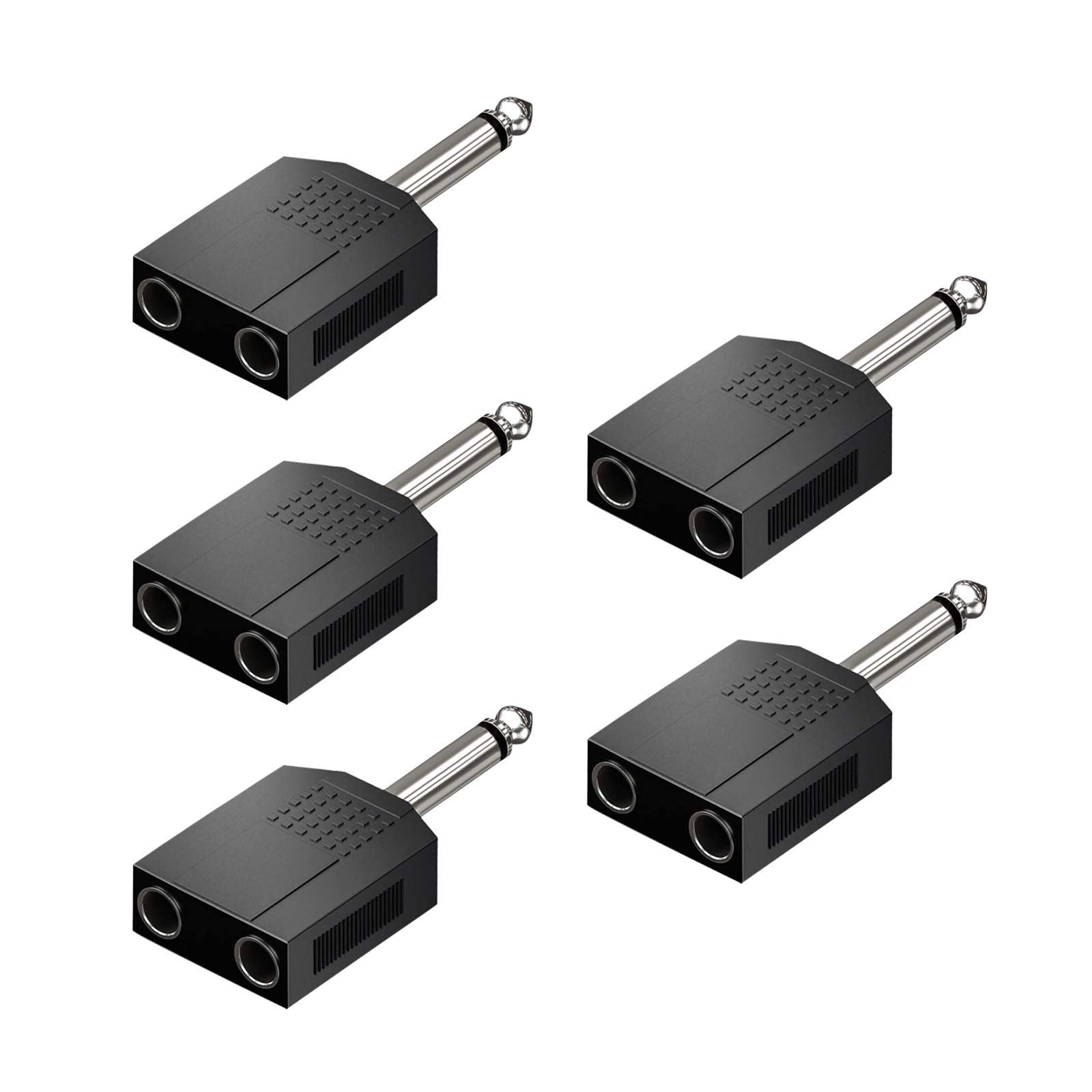 OTOTEC 5x 6.35mm 1/4 Inch Stereo 1 Male Plug to 2 Female Sockets Audio Adapter 1/4" Male to Dual Female Jack Audio Y Splitter Converters