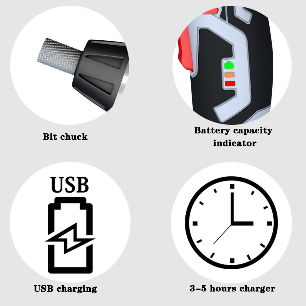 Webetop Cordless Drill Driver 3.6 Volt 2000mAh MAX Torque 6 Position Rechargeable 46 Screwdriver Bits in Case USB Charging for Around House Small Jobs with 3 LED Light