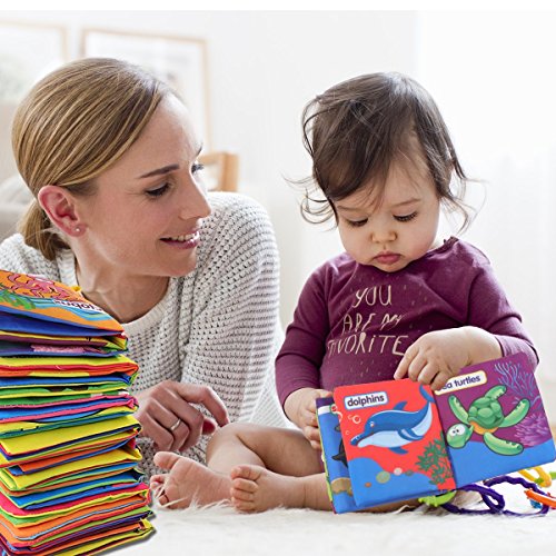DEKIRU 9-Pack Nontoxic Fabric Baby Cloth Books Early Education Toys Activity Crinkle Cloth Book for Toddler