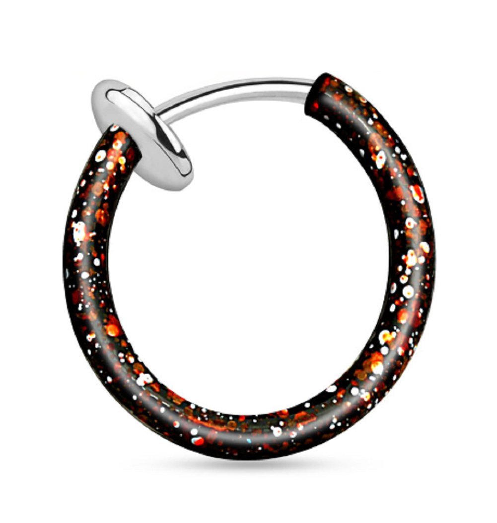 PiercedOff Titanium Black and Pink Splatter Spring Action Fake Ring for Nose, Mouth or Cartilage - Diameter 10mm