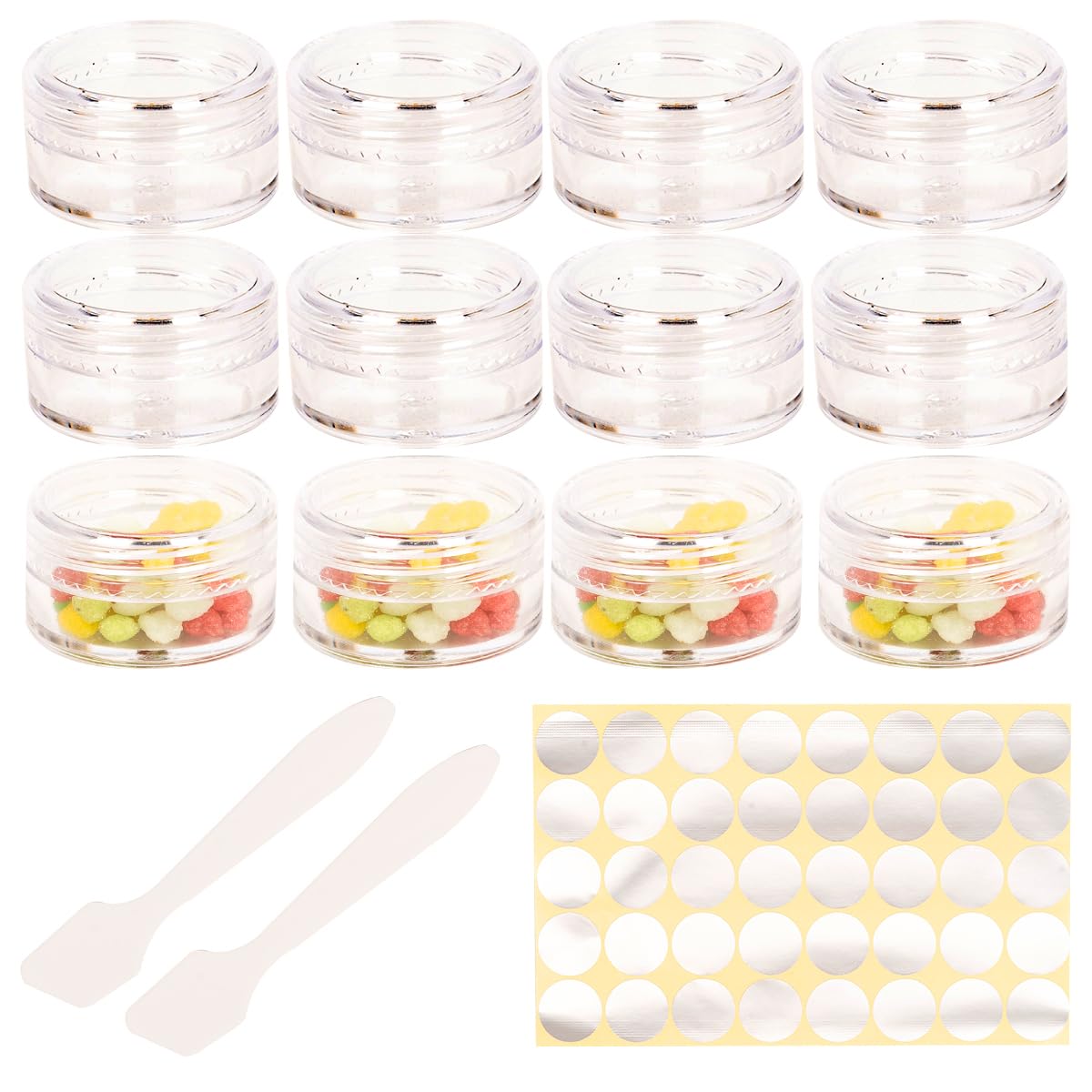 12 Pcs sample pots,5ml with lids cosmetic pot, mini cream empty containers,clear small with makeup lip balm jars,for travel face cream, samples, cosmetics empty pot