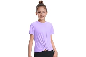 KEREDA Girls Athletic Shirts Tie Front Tops Summer Short Sleeve Quick Dry Active Tees T-Shirts for Kids Teens