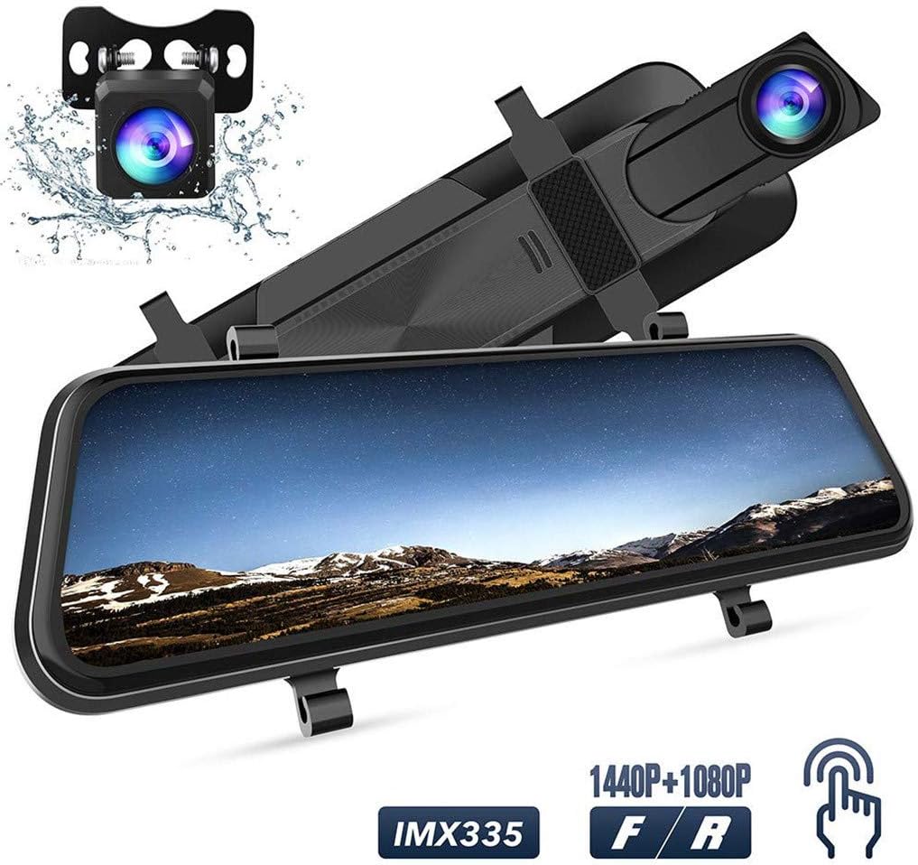 BOOMdan Dash Cam Rearview Mirror - 10” DVR Monitor Rear View Dual Camera Video Recording System in Full HD 1080p w/Built in G-Sensor Motion Detect Parking Control Loop Record